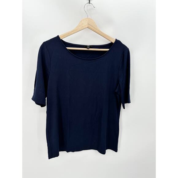 Talbots Top Women LARGE PETITE Dark Blue Short Sleeve Stretch Rayon Blend - Picture 1 of 7
